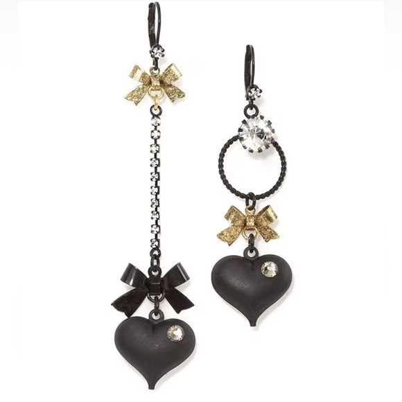 Betsey Johnson Jewelry - Betsey‎ Johnson Mismatched Bow and Crystal Heart Earrings